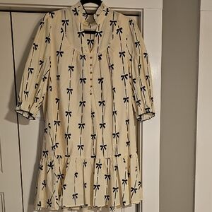 Cream Dress with Black Bow Pattern Womsn